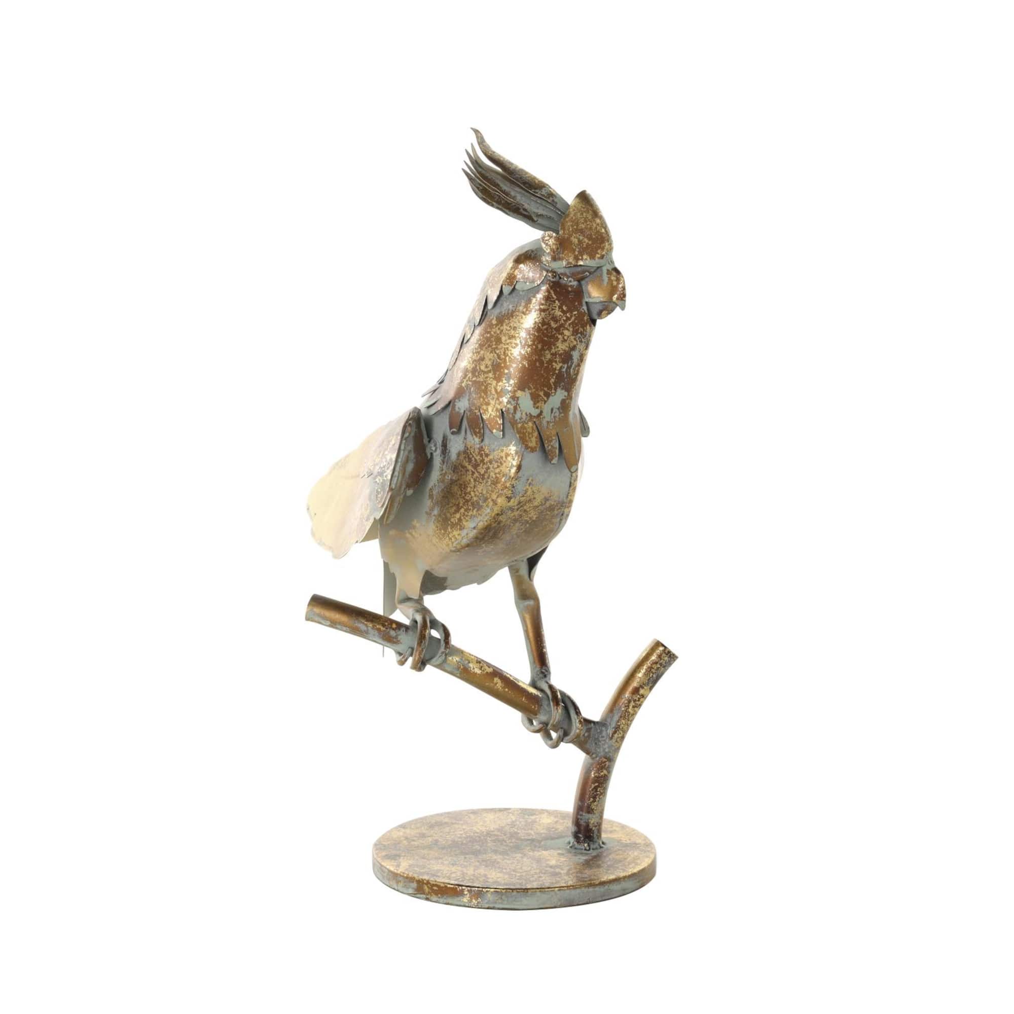 14.5" Bronze Patina Cockatiel on Branch Metal Garden Sculpture